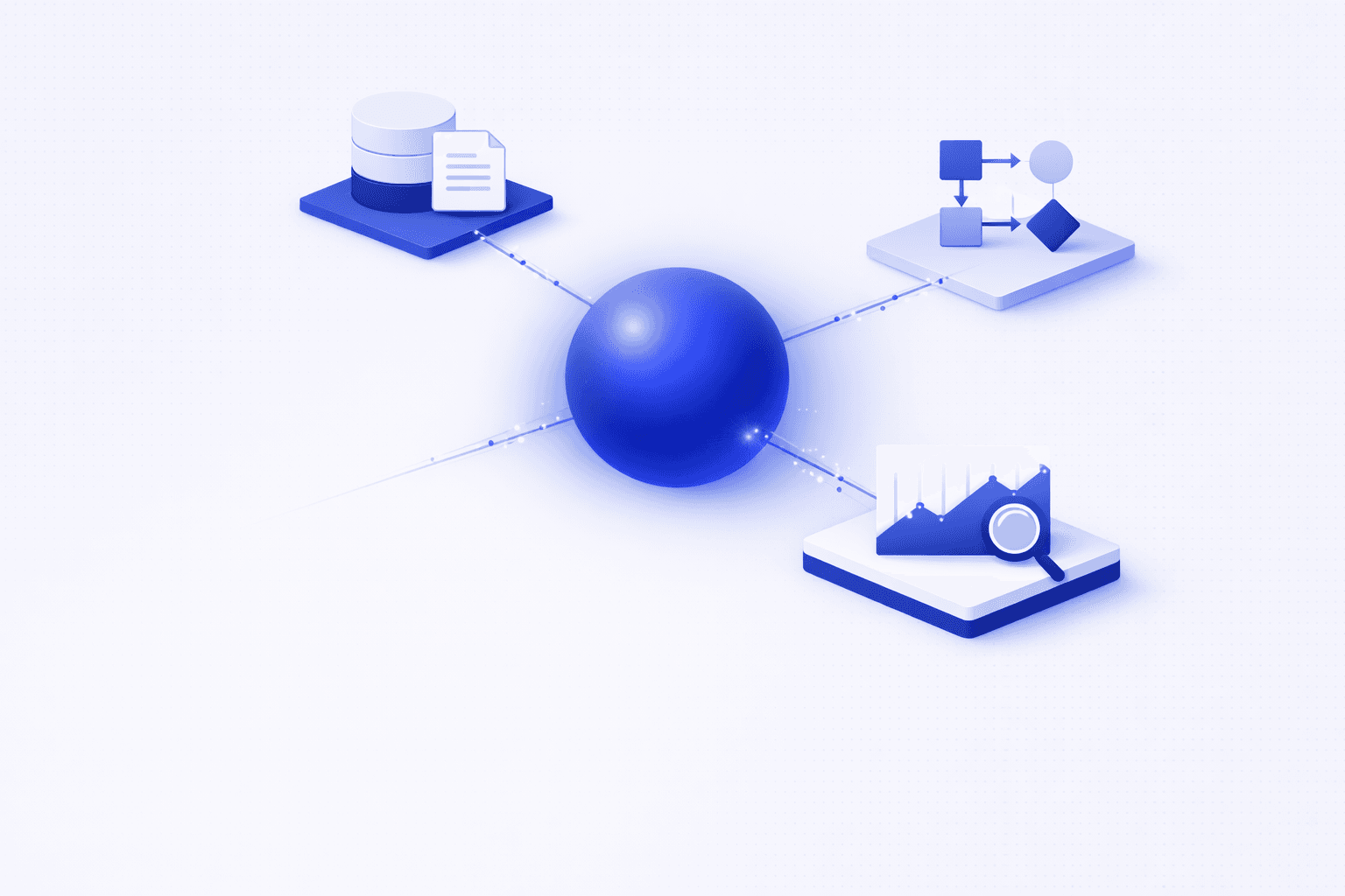 Abstract gradient illustrating an AI SaaS product architecture — retrieval, model, and observability layers